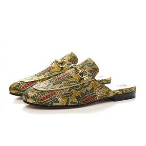 Gucci Iridescent Brocade Princetown Slippers Gold Multicolor EU36 472640